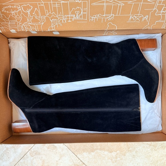 Soludos Venetian Tall Boots Black Suede Knee High Block Heel Size 6.5 - Picture 2 of 7